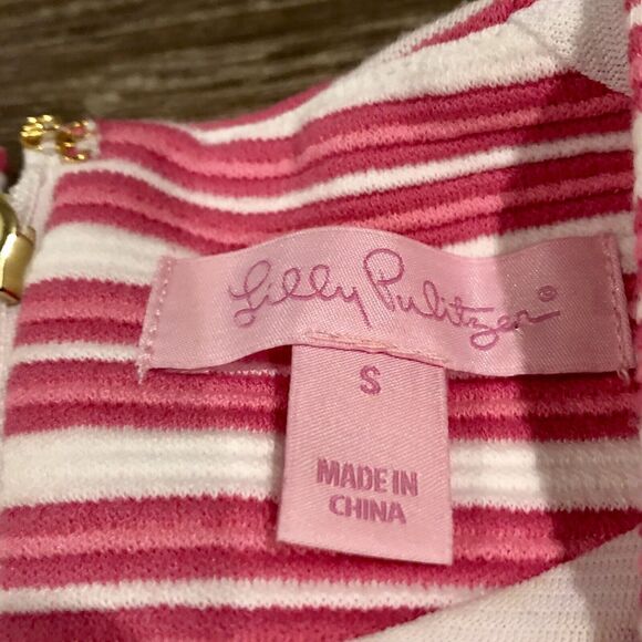 Lilly Pulitzer Dress Small Pink White Stripe Sleeveless Lined V Neck Back Zip - Picture 5 of 12